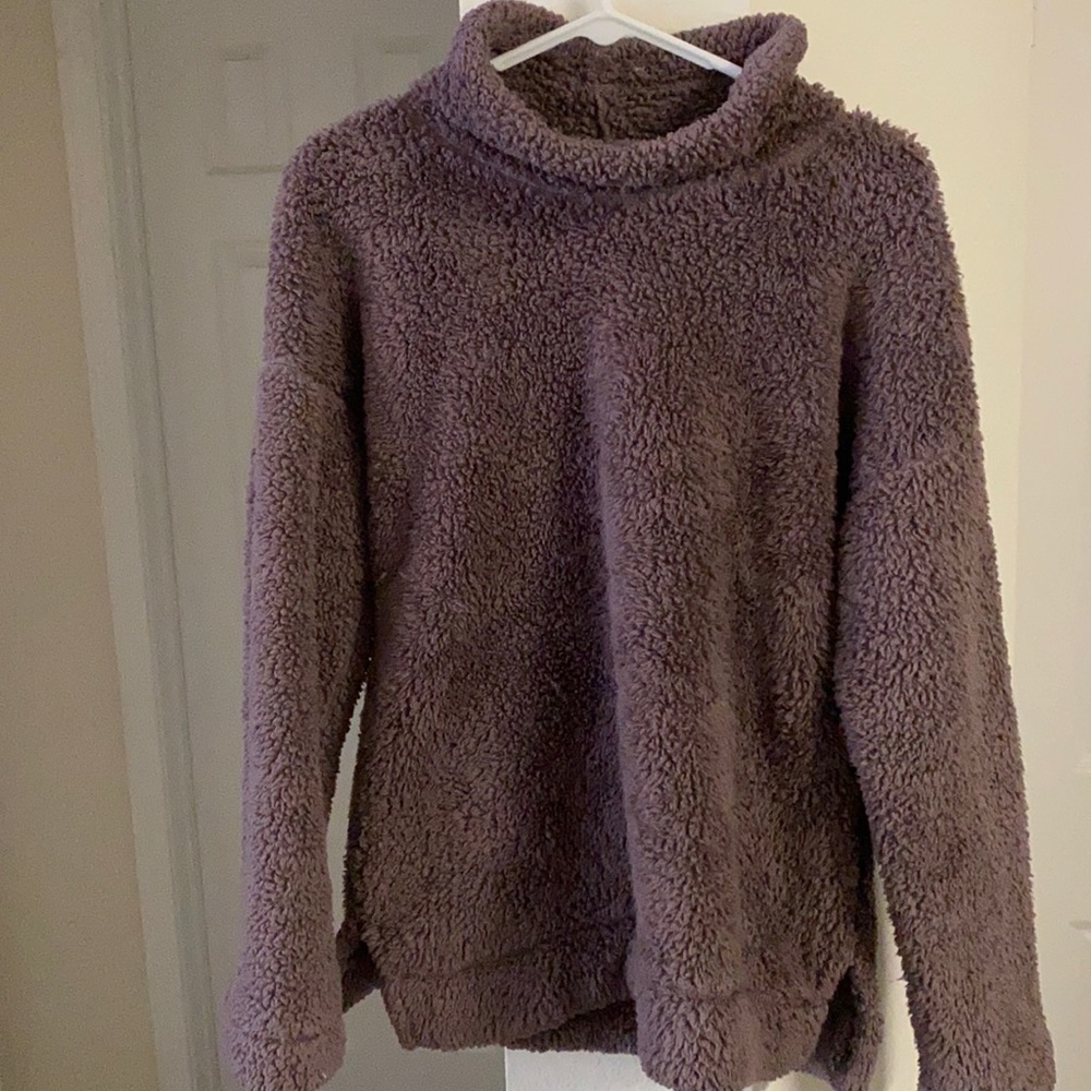 Fuzzy Purple Mock Neck Sweater